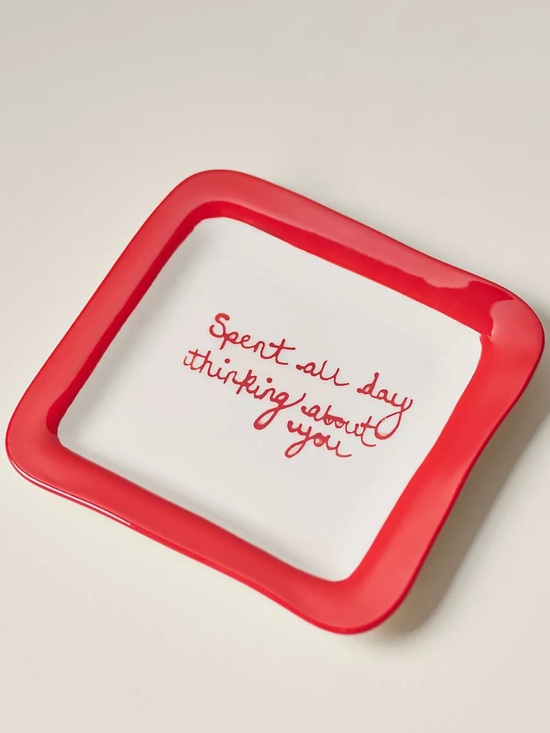 Anthropologie Other - Anthropologie Stoneware Script Trinket Dish or Dice Holder Red and White
